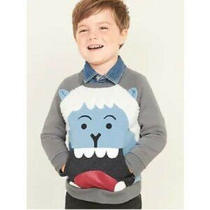 Old Navy Toddler Boys Critter-Graphic Yeti Front Pouch Pockets Sweatshirt- NWT